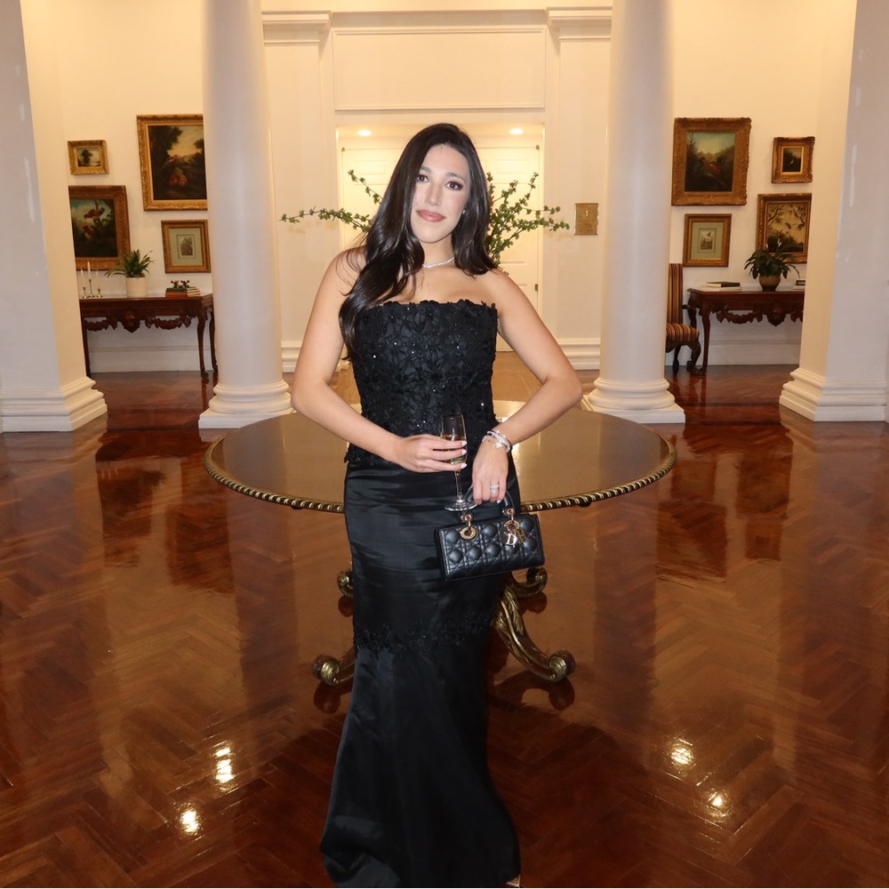 Black Strapless Gown for Wedding Guest
